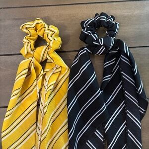 Yellow and Black Striped Hair Scrunchies with Ribbons